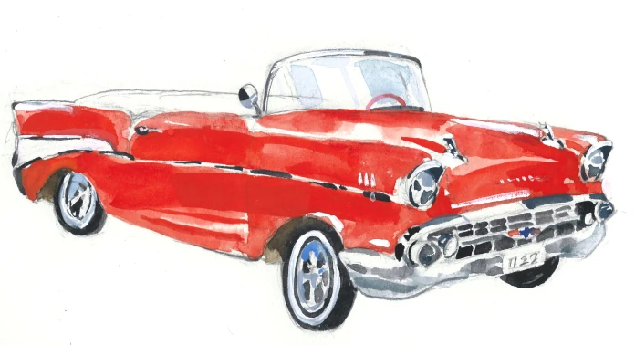 red vintage auto watercolor