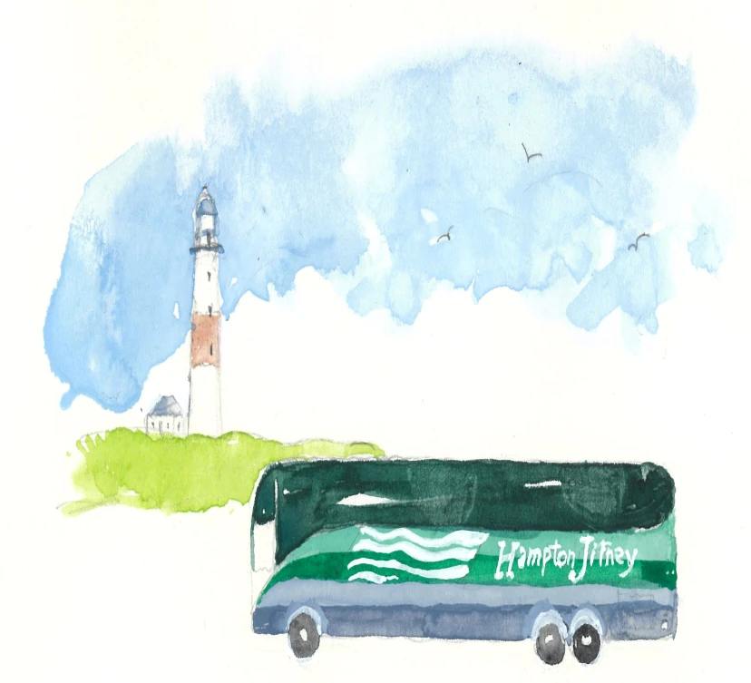 hampton jitney bus watercolor